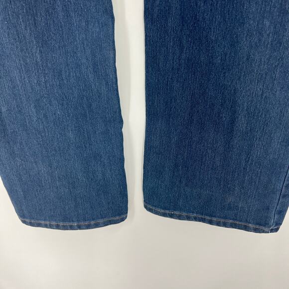 Eddie Bauer 14 / 32 LONG Dark Wash Blue Jeans Straight Leg Stretch SU5098 - Picture 6 of 11